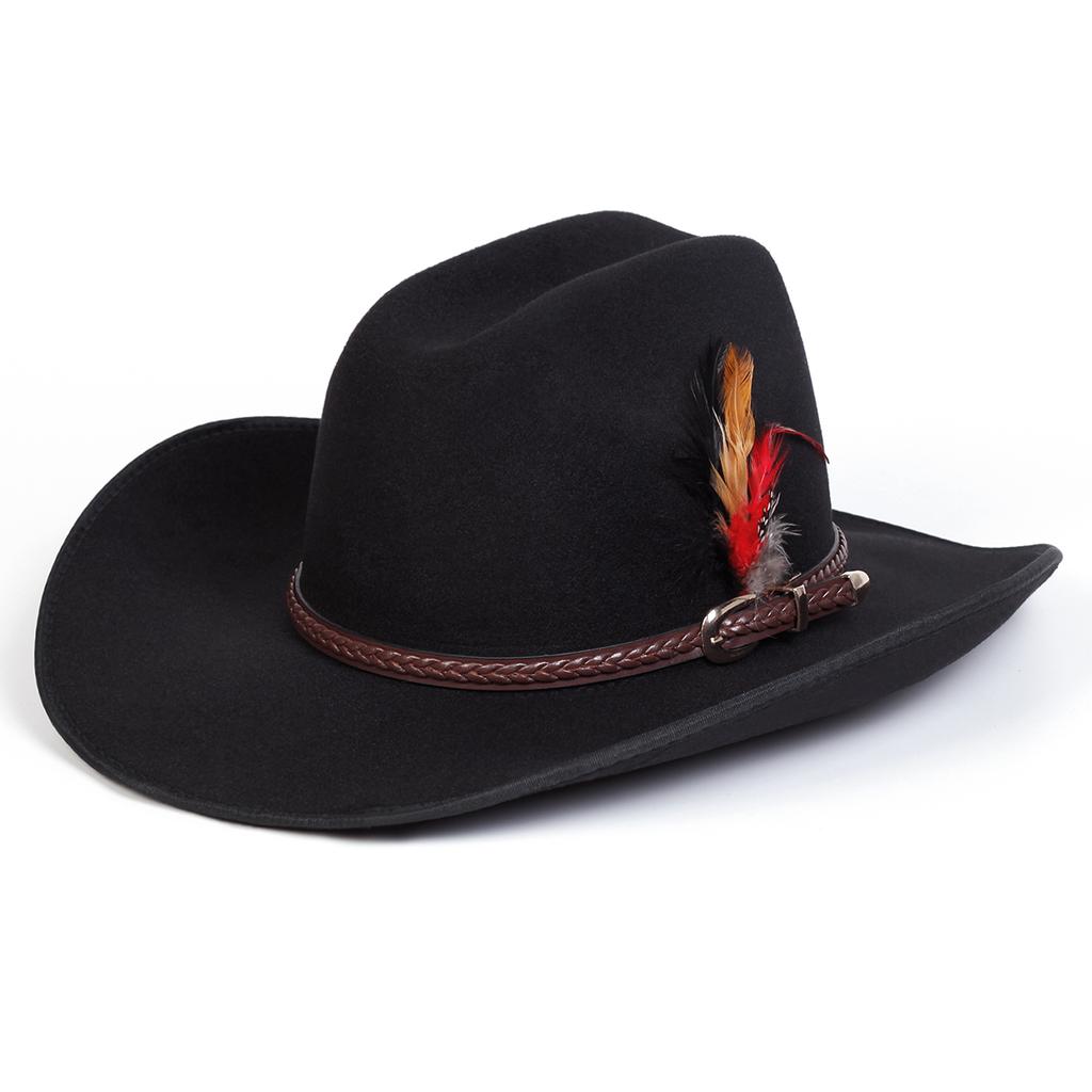 Men's Feathered Jazz Hat Fashionable Flat-top Hats Outdoor Leisure Gentleman's Cap Cowboy Caps