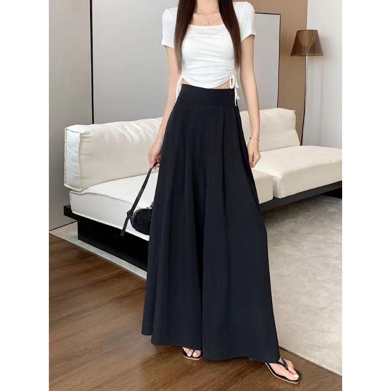 

Women High Waist Pleated Wide Leg Pants Thin Casual Trousers For Spring Autumn S чорний