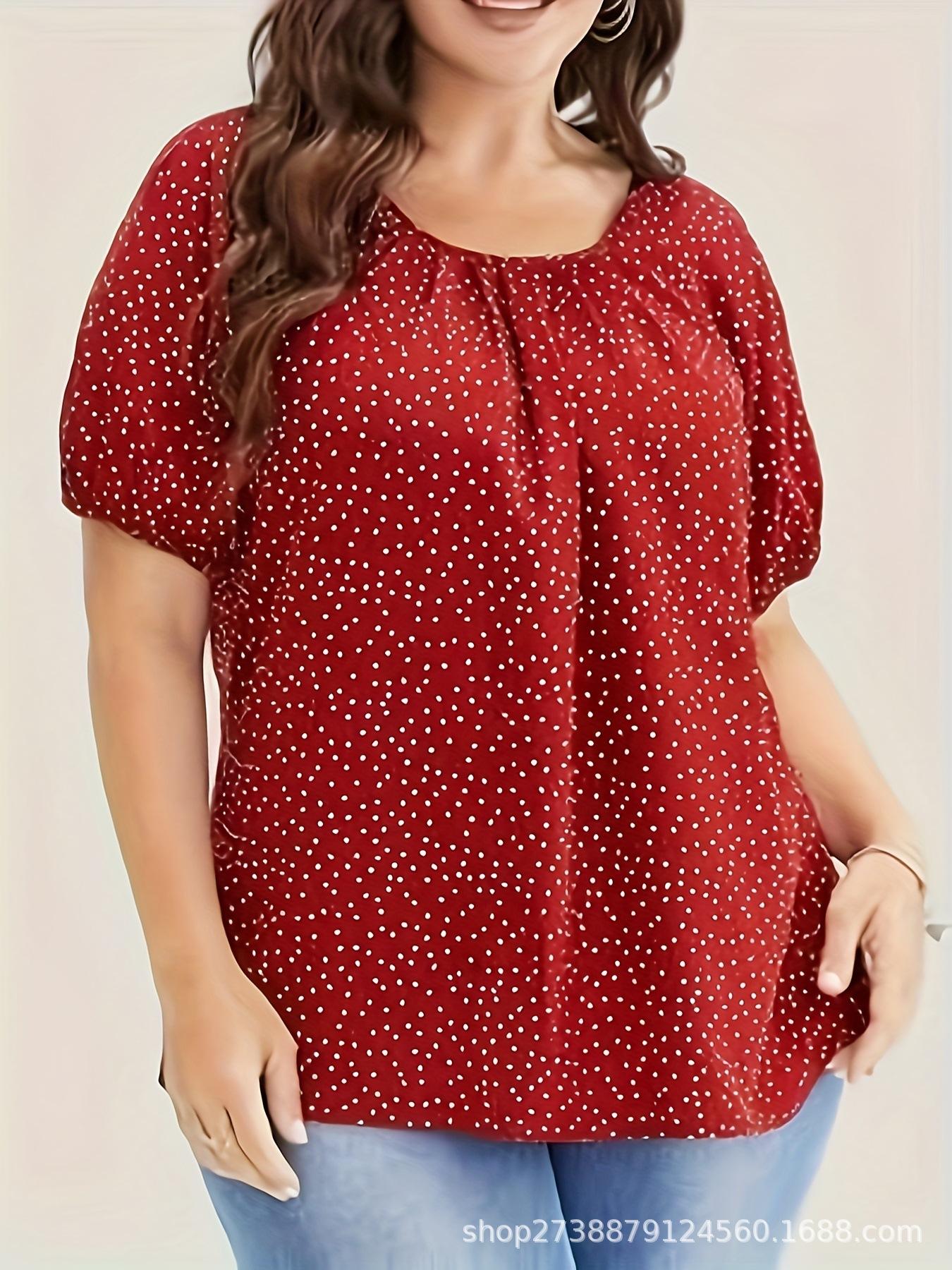 V-neck Polka Dot Ruffle Sleeve Women s T-shirt - 2026 Trendy Style XL красный