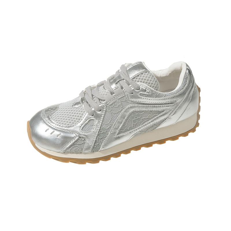 

thick-soled spring single mesh breathable women s summer new sports shoes women s single shoes 40 серебряный