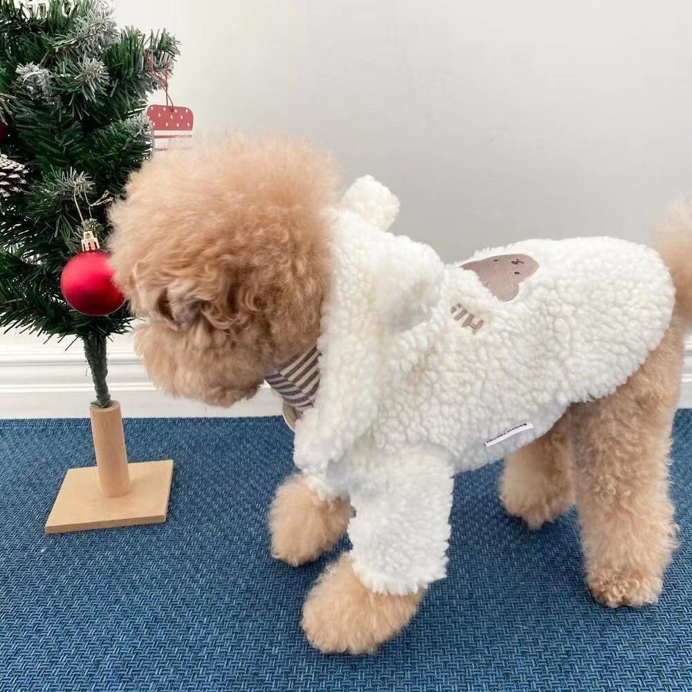 Cartoon Bear Pattern Plush Dog Hoodie Zipper Pet Clothes New Cats Coat Jackets for Large Small Pet