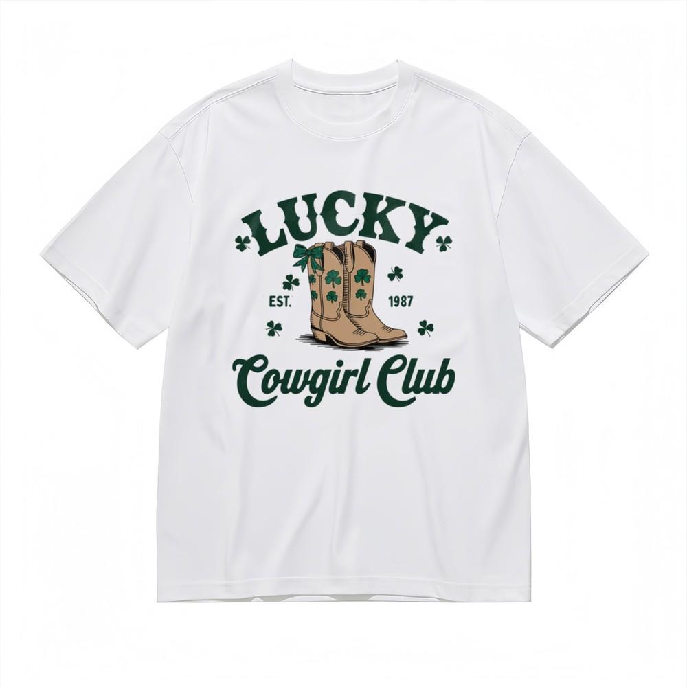 

Women s Classic T-Shirt Green Clover Decorated Cowboy Boot Pattern Tee M