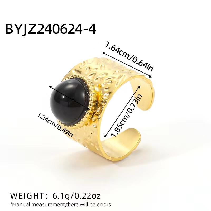 Fashion Stainless Steel Natural Stone Rings For Women Vintage Trend Punk Jewelry Gold Color Opening Ring Christmas Gift