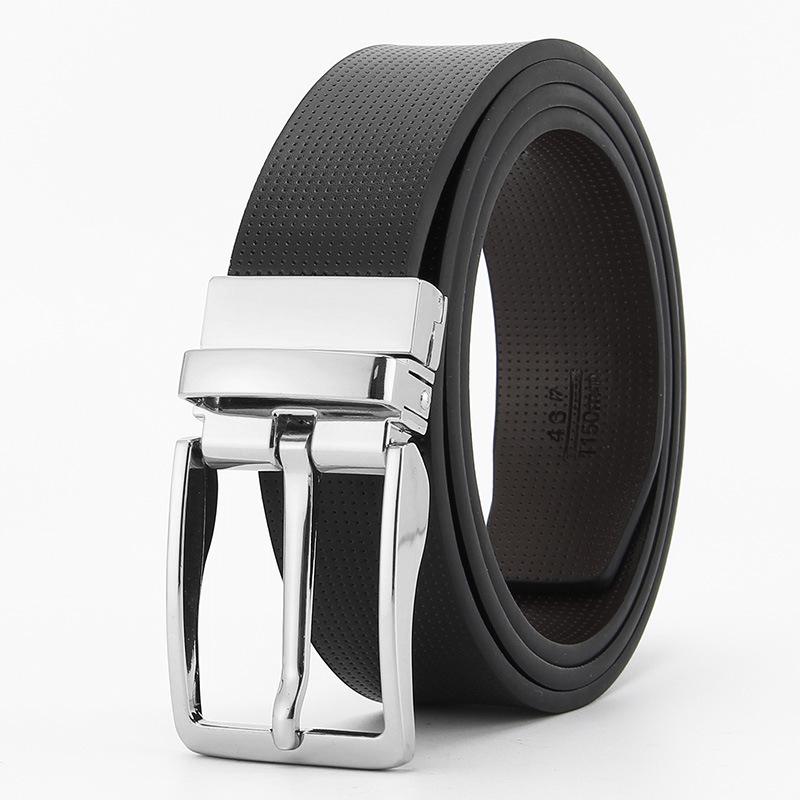 

Ремень с пряжкой для мужчин Двусторонний из натуральной кожи Повседневный и модный ремень Вращающаяся пряжка 110-130cm