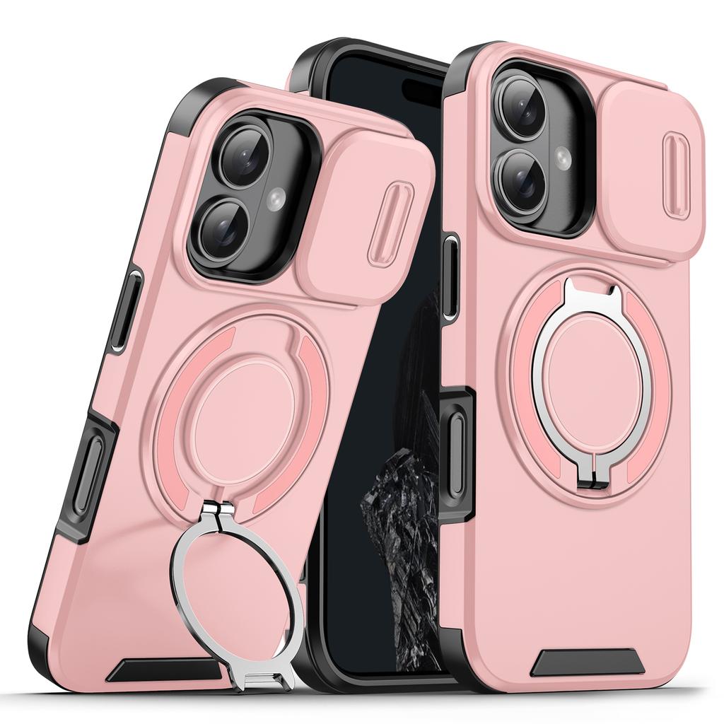 Suitable for iPhone 16 15 14 Plus 13 12 Pro Max 16E 360 Degree Rotating Magnetic Bracket With Camera Protection Phone Case