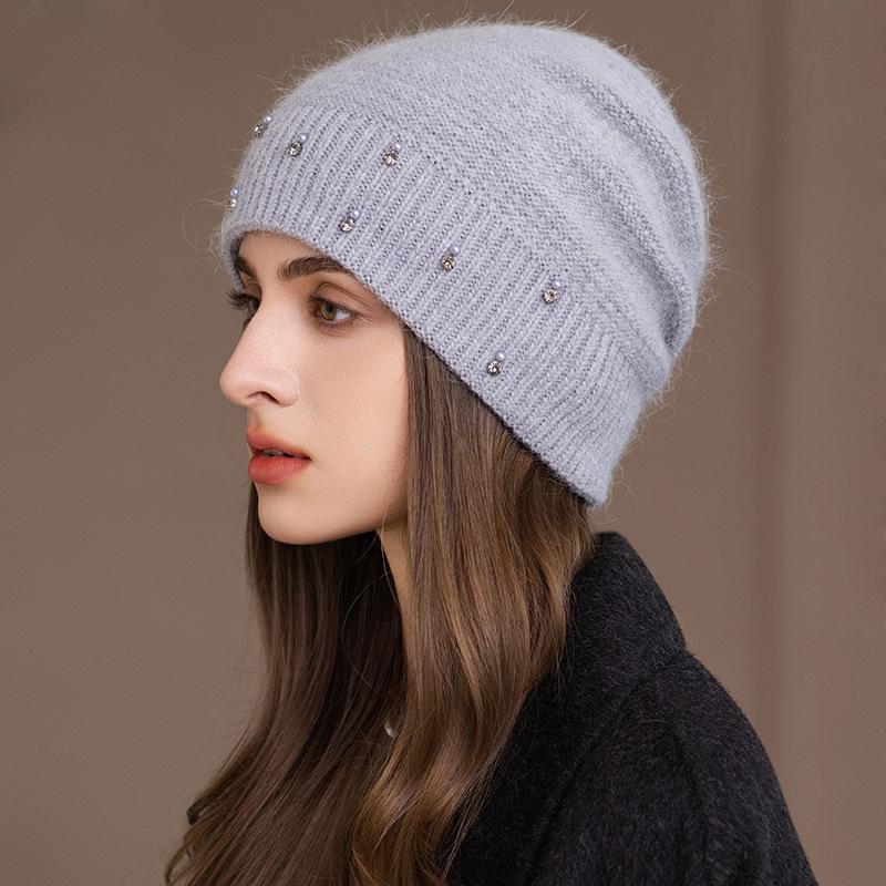 Rabbit Hair Hat Winter Knitted Hat Women's Pullover Wool Hat