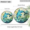 2D Flat Stained Glass Blue Dolphin Window Decoration, 6.3/7.87inches Ocean Theme Colored Glass Plate with Chain, Charming Indoor/Outdoor Sun Catcher
