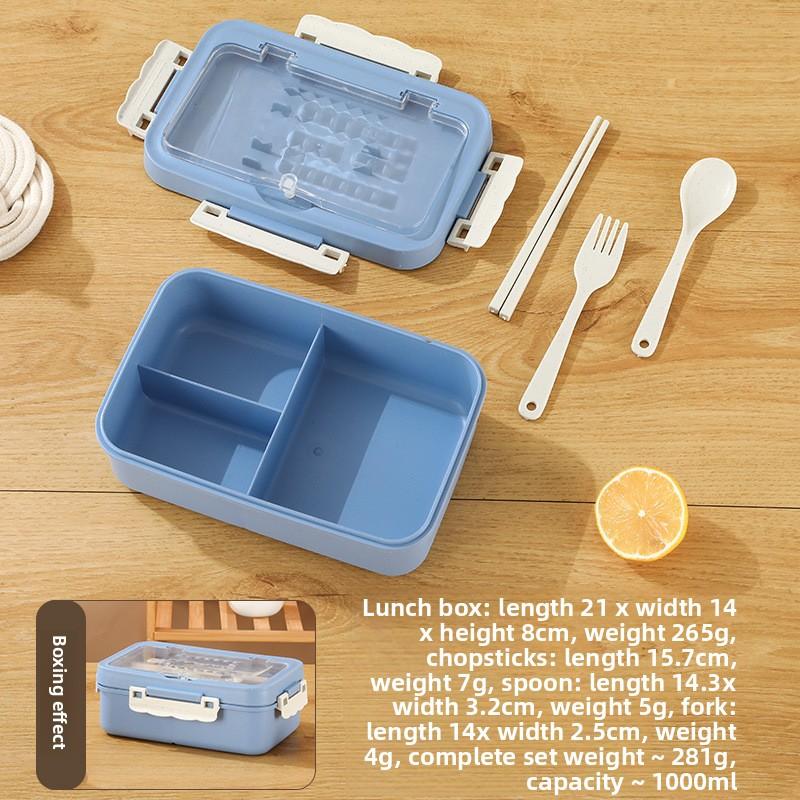 Wheat Compartment Lunch Box, Student and Office Worker Lunch Box, Portable Lunch Box, with Fork, Spoon and Chopsticks