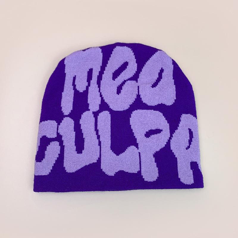 Cross-Border Wind Letter Jacquard Knitted Hat For Men And Women, Warm Contrasting Color, Hip-Hop Street Pullover Hat