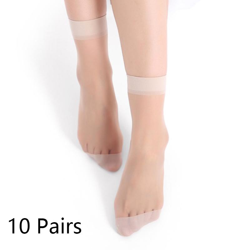 10 paia di calzini sexy elastici setosi trasparenti sottili calze corte calzini casual da donna tinta unita