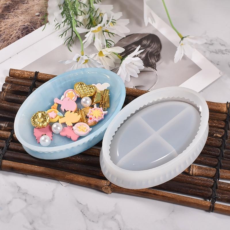 Crystal Dripping Resin Lace Storage Tray Oval Striped Dish Silicone Mold  Storage Box Ornaments for Jewelry Making