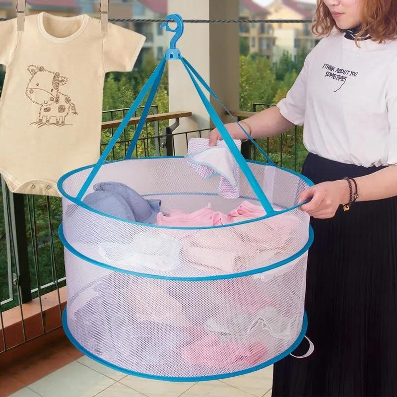 Single Layer Double Layer Windproof Drying Basket Foldable Large Capacity  Clothes Drying Net Dried Vegetables Net Bag