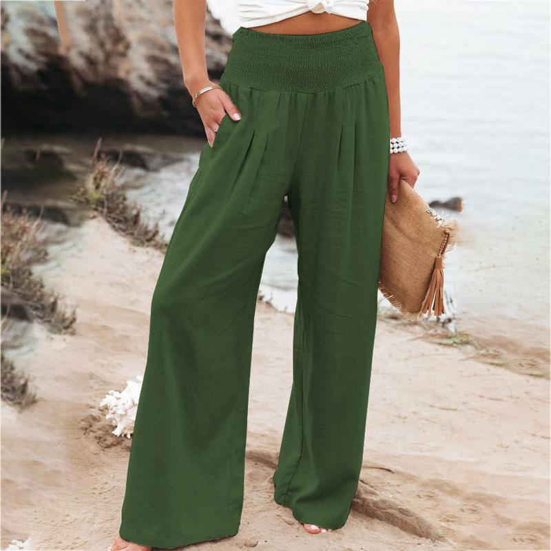 Ženy Bavlna Len Volné Široké nohavice Jaro Léto Kancelář Dáma Ležérní Jednobarevné Jogger Elastický pas Oversized kalhoty