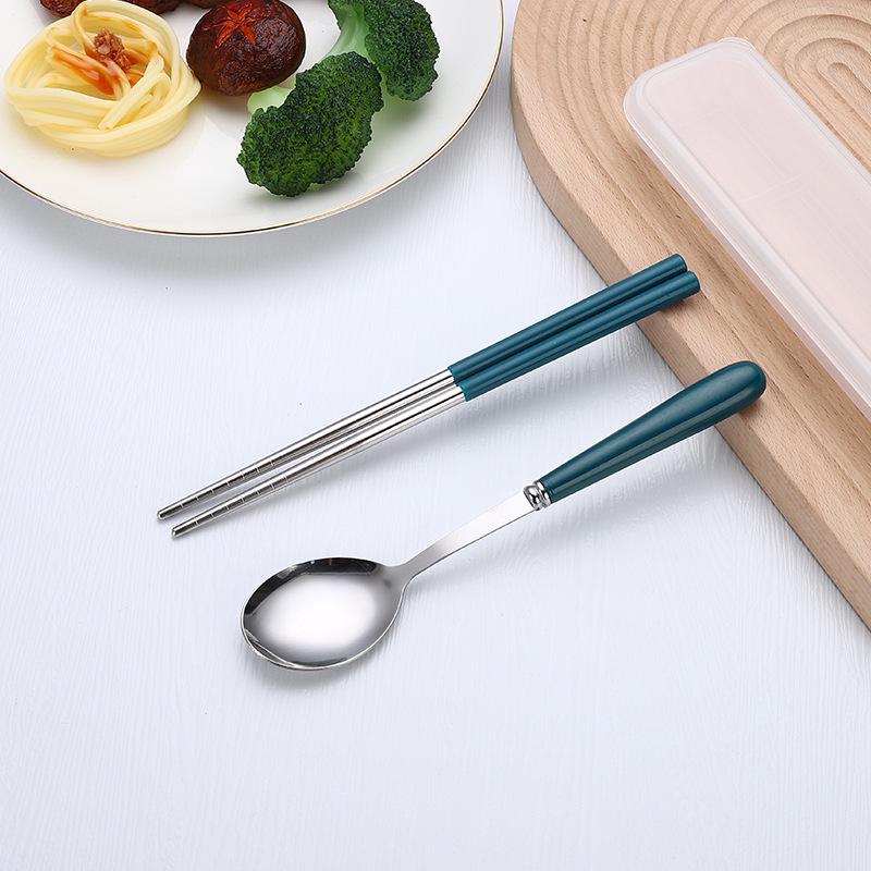 Stainless Steel 3-Piece Portable Cutlery Set: Chopsticks, Spoon & Fork - Sleek Design, Ideal for Students & Gifts