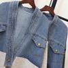 European Patchwork Denim Knitted Cardigan - Korean Style Women's Loose Sweater Coat