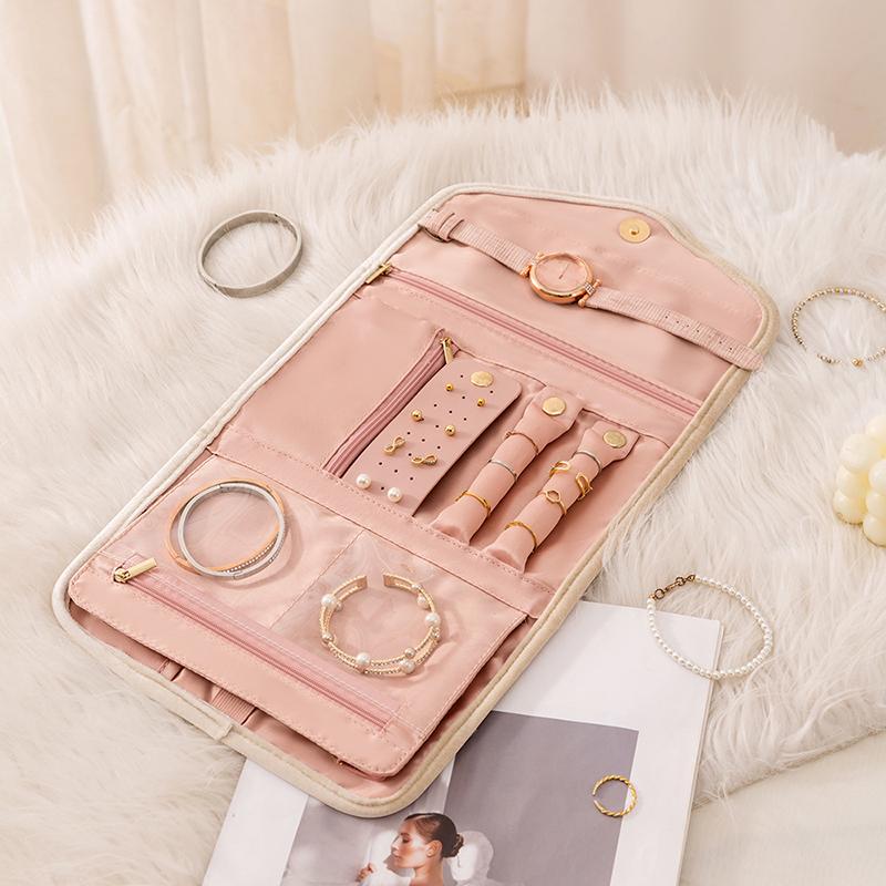 Foldable Jewelry Case Roll Travel Jewelry Organizer Portable For Journey Earrings Rings Diamond Necklaces Brooches Storage Bag