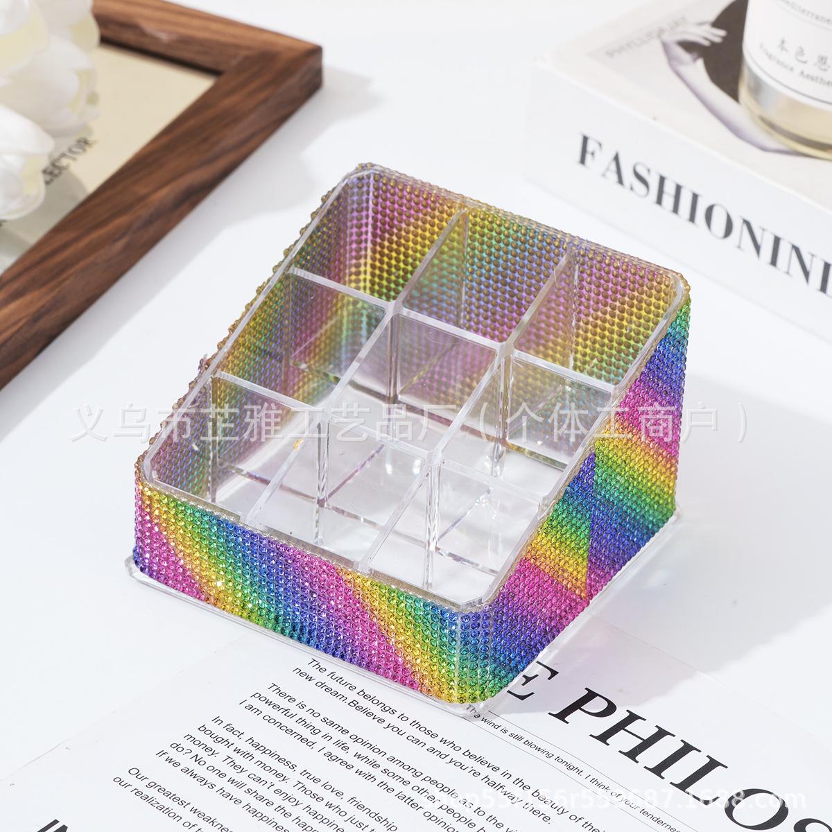 

Explosive diamond-encrusted light luxury Jiugongge lipstick cosmetic storage box high-value dresser 9 grid різнокольоровий