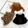 Thick Girls Bear Ears Leopard Autumn Winter Korean Fisherman Hat Basin Hat Plush Bucket Hats