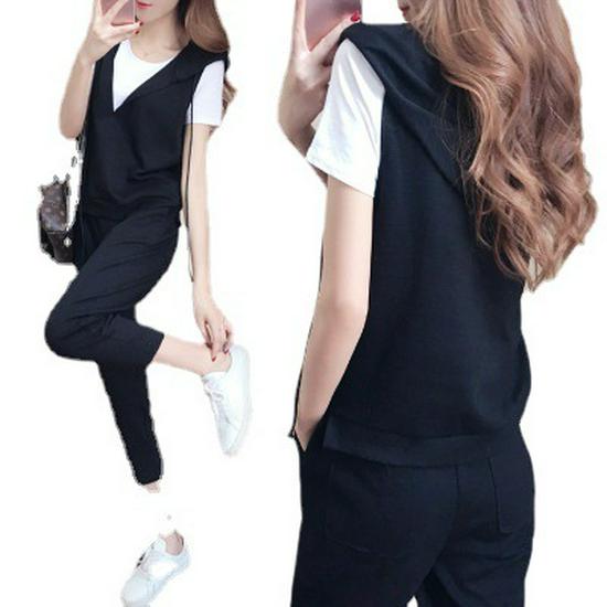 2024 Summer Plus Size Three-Piece Set: Short Sleeve Top, Vest & Capri Pants for Women