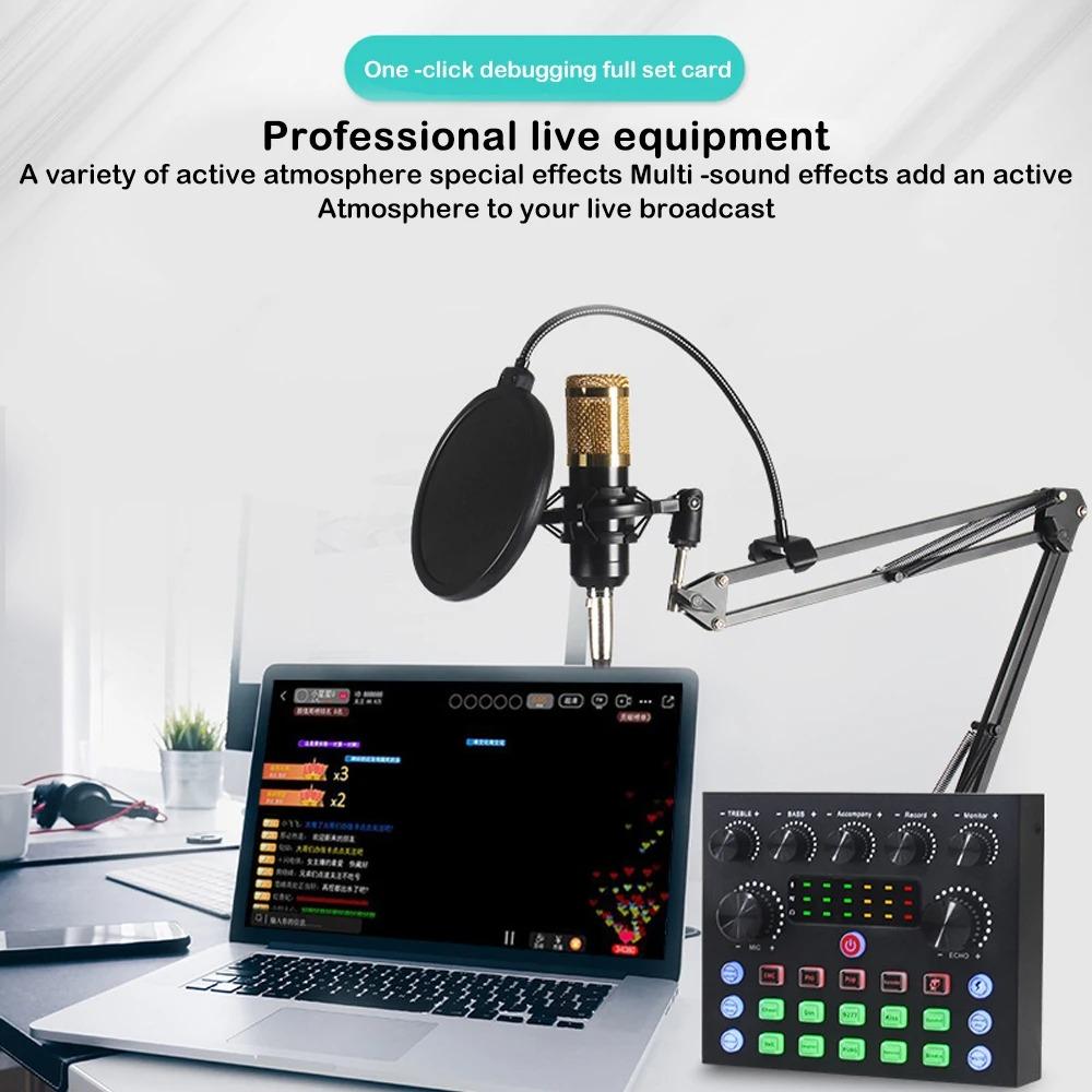 V8S Live Sound Card Podcast Equipment Bundle,with Microphone Set Device,Music/Recording Live Streaming For DJ Disco Device