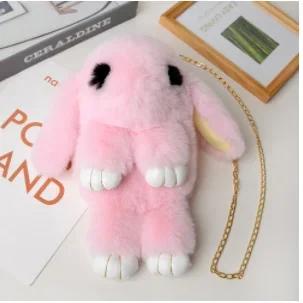 Cute Fluffy Rabbit Fur Pompoms Chain Bag Women Cartoon Rabbit Sling Bag Fluffy Bunny Shoulder Plush Backpack Girls Birthday Gift