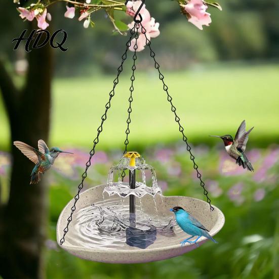 Backyard Bird Bath Solar Hanging Basin with Dual Water Flow Fountain Predator Safe Space-Saving