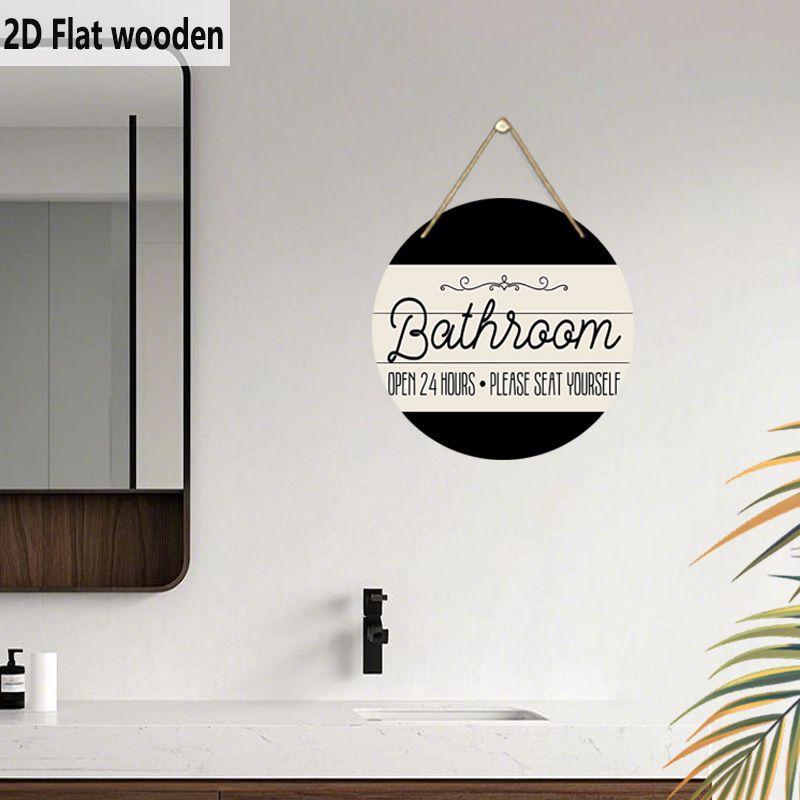 Wooden Hanging Decorative Signs, Toilet Decorations, 2D Flat Pendants, the Pattern Is the "Bathroom" Logo, a Housewarming Gift for Friends