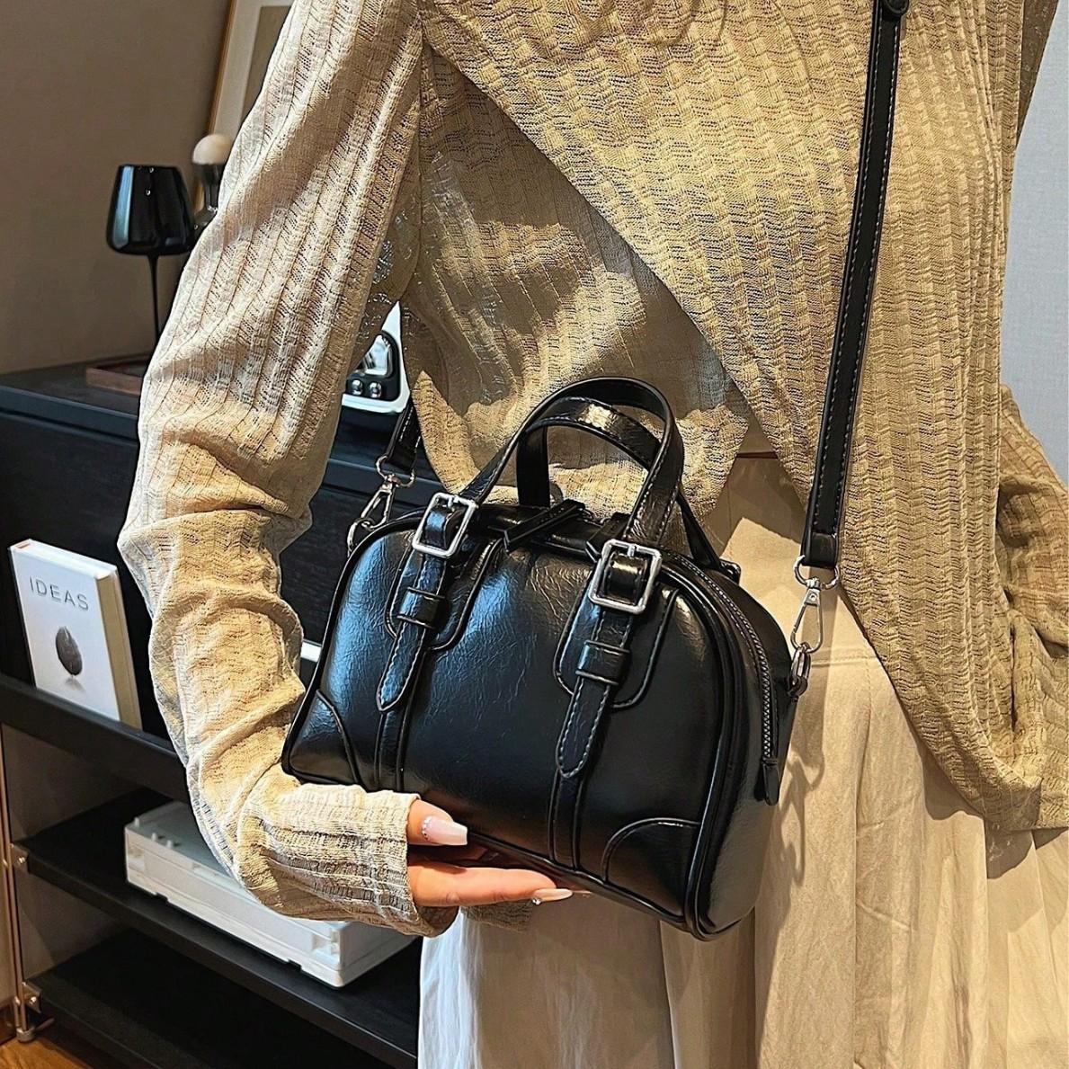 Модная Простая Универсальная Ретро Повседневная Дорожная Однотонная Женская Черная Сумка Тоут Сумка на Плечо Сумка Кроссбоди чёрный