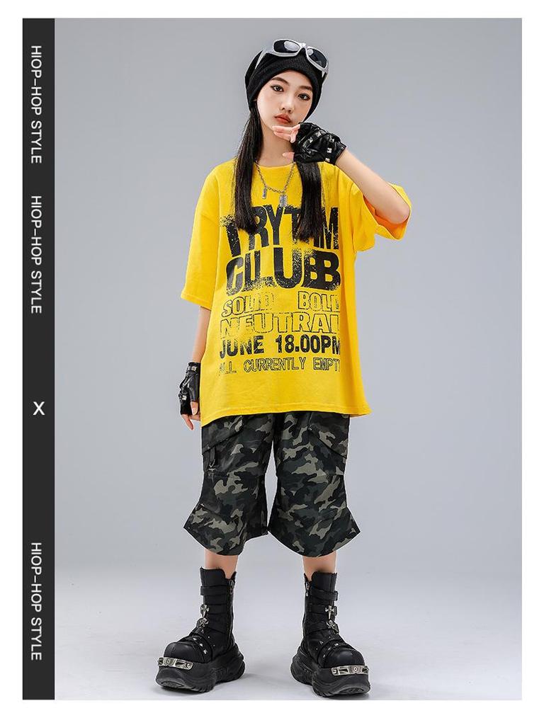 Trendiges Streetdance-Performance-Kostüm für Kinder - Gelbes Hip-Hop-Jazz-Outfit für Jungen und Mädchen