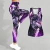 Cunning Wolf Pattern Print Yoga Outfit for Women Fashion Workout Leggings Fitness Sports Casual Yoga Set Sports Suit