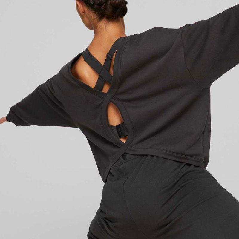 Puma Studio Plastic Free French Terry Sweatshirt With Solid Color Logo Hollow Design Long Sleeve Women Sweatshirt Black 523694-01