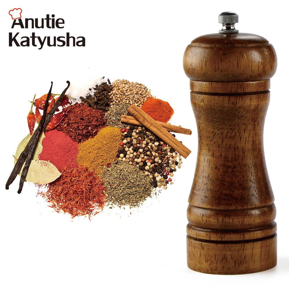5 Inch Wooden Salt Pepper Grinder Oak Wood Pepper Mills Hand Movement Manual Spice Mill Kitchen Tool