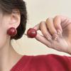Vintage Red Half Round Imitation Pearl Earrings for Women Girls Autumn Winter Style Elegant Stud Earrings Wedding Jewelry Gifts