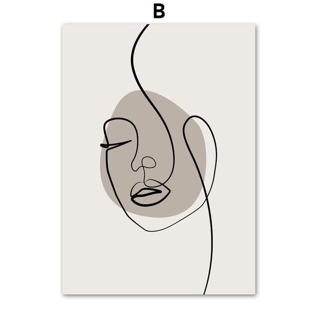 Wandkunst Leinwandmalerei Moderne abstrakte Linie Gesicht minimalistisch nordische Poster und Drucke Wandbilder für Wohnzimmerdekoration kein Rahmen
