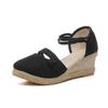 2025 New Korean Style Women's Wedge Heel Sandals: Comfortable Pointed Toe Buckle Linen Casual Sandals