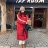 Down cotton clothes women's medium and long season over knee long jacket loose tide