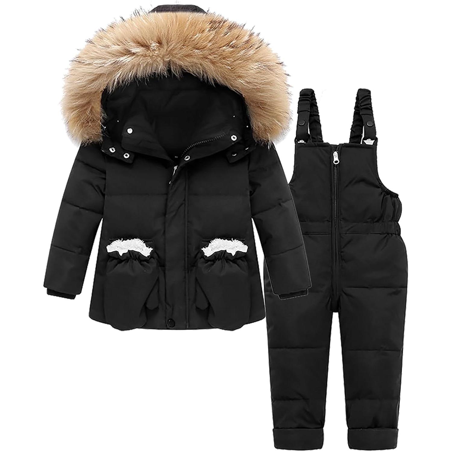 

Baby Snowsuit Set, Toddler Winter Down Jacket and Pants, 90% Duck Down, Waterproof Windproof Hooded Coat for Kids 90 чорний