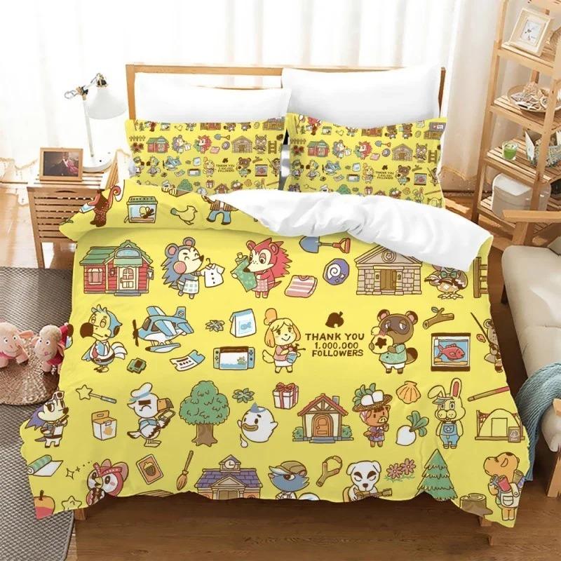 Cartoon Duvet Cover Pillowcase Animal Crossing Bedding Set Boys Girls Bedroom Decoration kids Gift Single Double King Size
