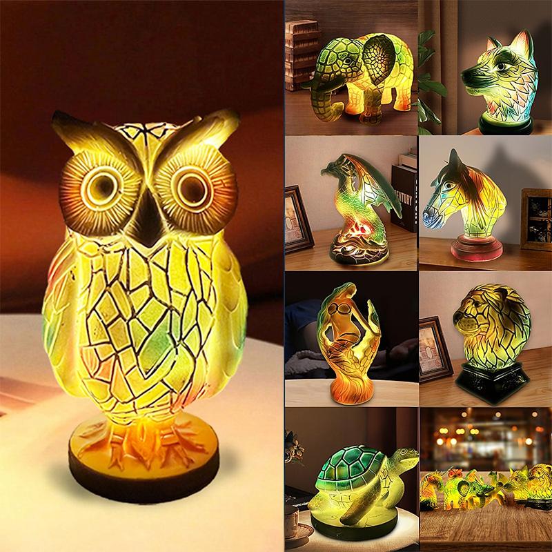 Animal Table Lamp Series,Stained Glass Cat,Dragon,Wolf,Horse,Owl,Dolphin,Turtle,Elephant,Mermaid Table Lamp Night Light