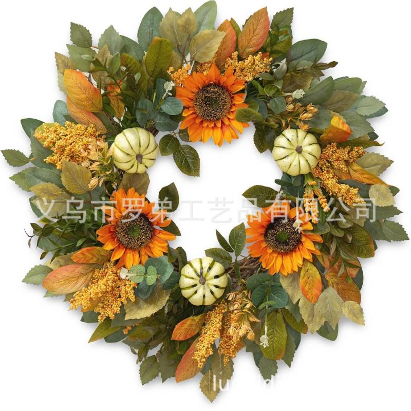 Harvest Wreath With Pumpkins Berries Vine Circle Halloween Thanksgiving Door Decor