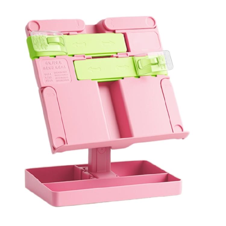 

Foldable Plastic Reading Stand Adjustable Textbook Stand Folding Book Rest with Page Clips for Book Tablet Music Scores розовый