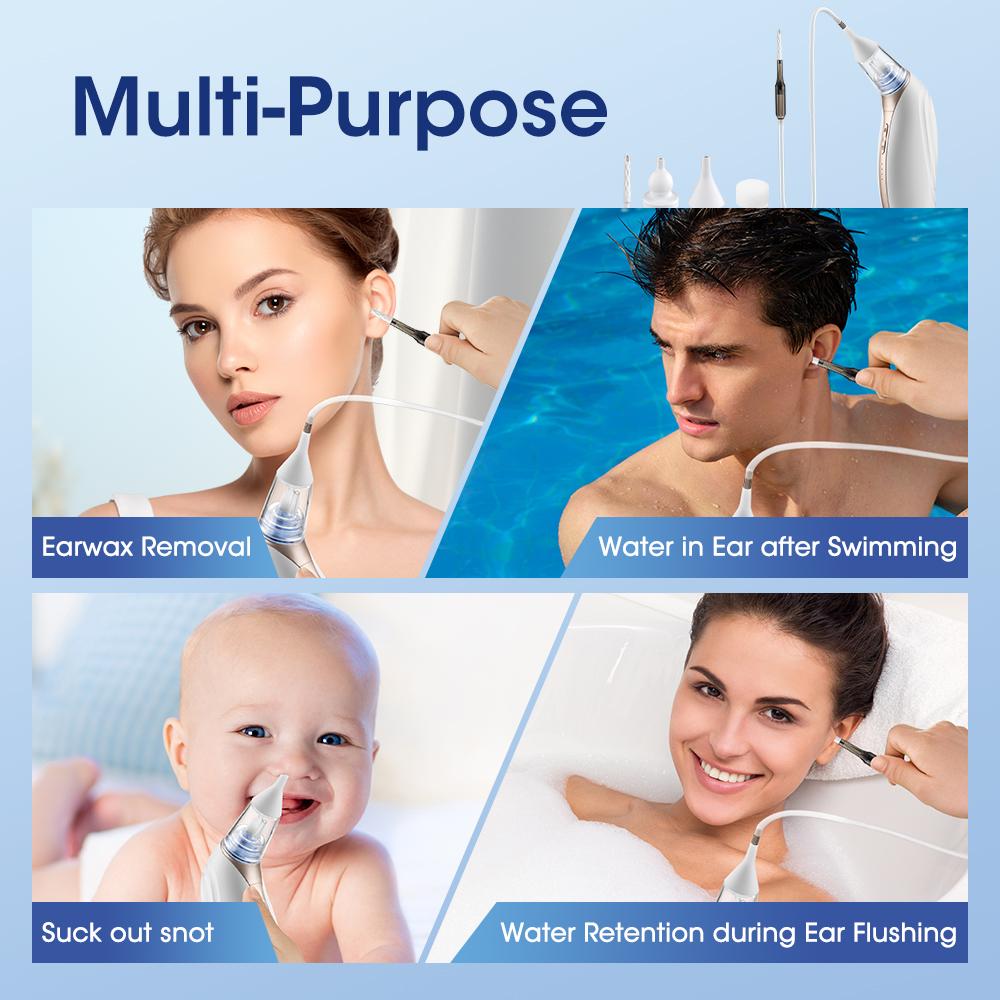 Ear Wax Vacuum Remover 3 Suction Levels Low Noise Rechargeable Ear Wax Removal Kit Nasal Aspirator Ear Cleaner for Adults Kids