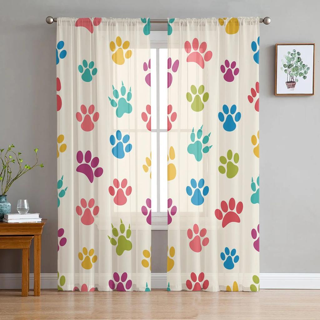 Tulle Curtains for Living Room Dog Paw Black Gray Bedroom Study Window Sheer Curtains Kitchen Balcony Interior Voile Curtains