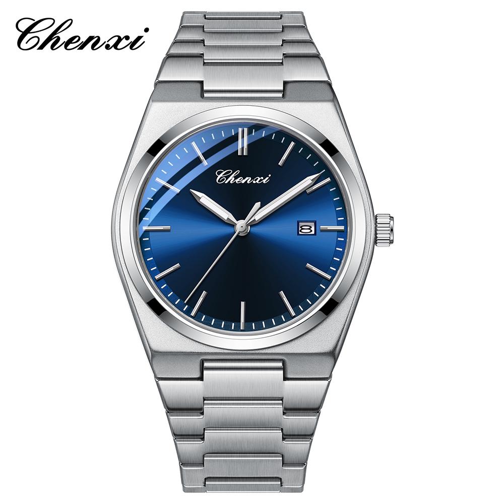 CHENXI Watches for Man Silver Business Fashion Men's Quartz Watch Luminous Date Calendar Display Waterproof Wristwatch