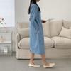 New Arrivals Open Run Women Button Straight Collar Neck Overfit Long Dress Blue