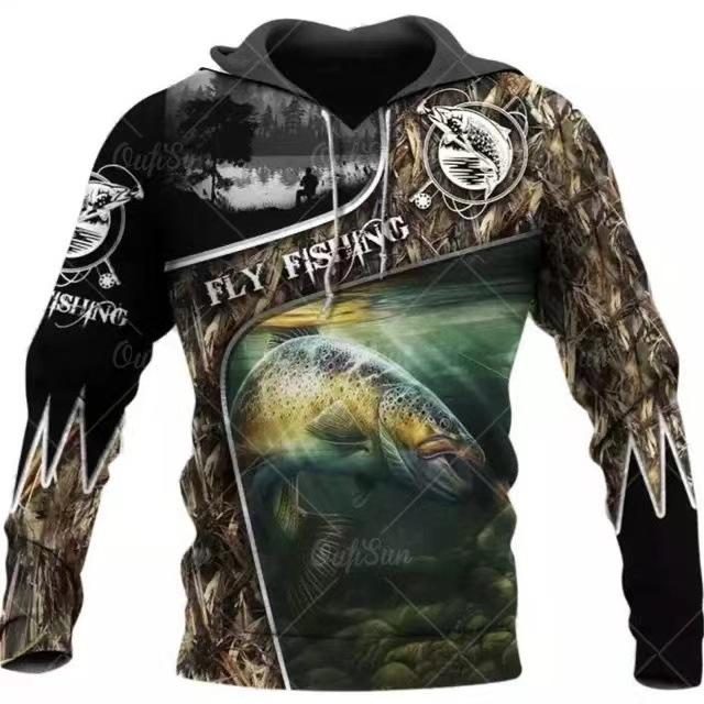 Sweat à capuche unisexe avec impression numérique 3D Motif pêcheur Luya pull de sport d'extérieur