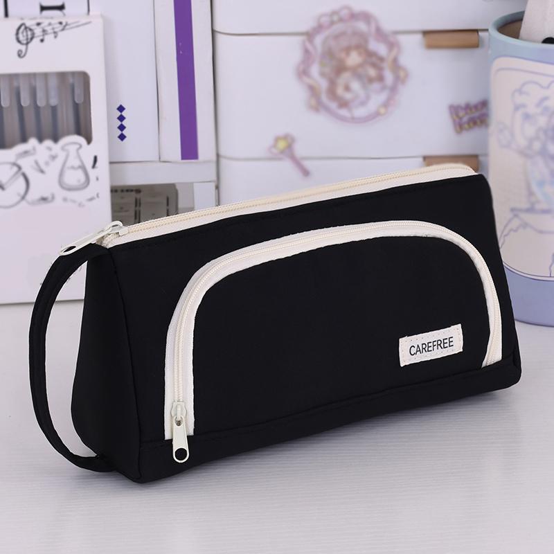 Pure color macaron lady handbag three-layer zipper large capacity student pencil case for class