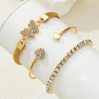 3pcs Love Opening Temperament Drill Bracelet Design Creative Retro Simple Bracelet for Women New Style Butterfly Bracelet
