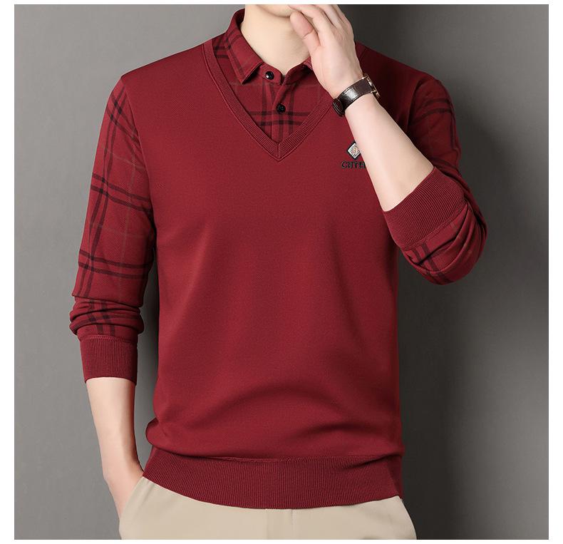 Men's Fleece-Lined Two-Piece Shirt Collar Knitted Sweater - Autumn/Winter Warm Base Layer