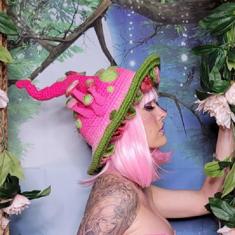 Mushroom Elf Wide-Brimmed Knitted Wool Cosplay Hat
